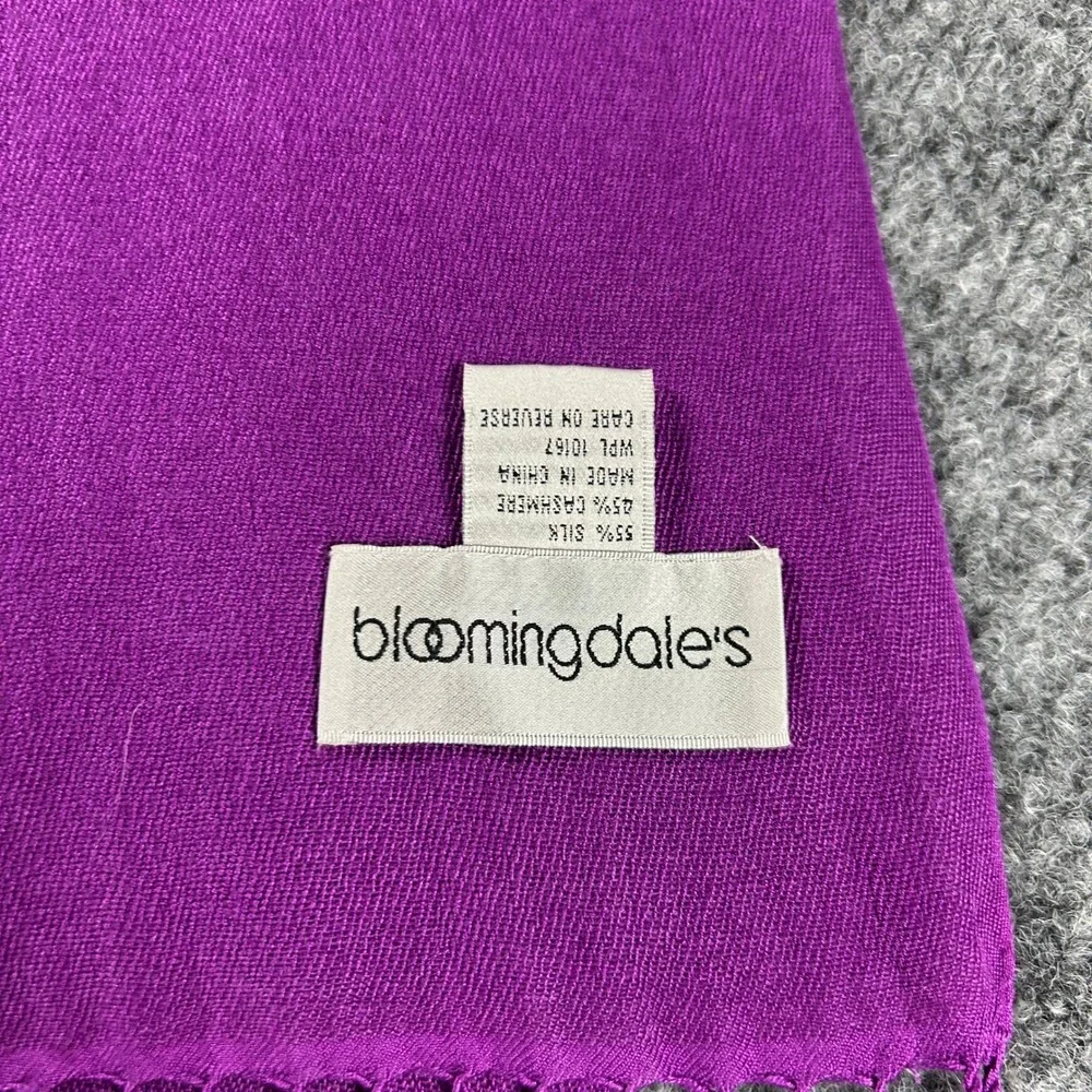 Bloomingdales Purple Silk Cashmere Blend Fringe Wrap Shawl Scarf